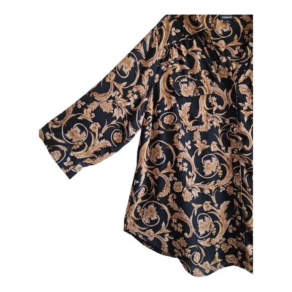 TORRID 1 Women 14 16 Shirt Button Up Gold Black 3/4 Roll Tab Sleeve Relaxed 48" - Picture 4 of 7